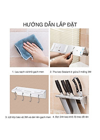 Kệ treo dao kéo Inox 304 có 4 móc treo dán tường Hobby home decor KDT