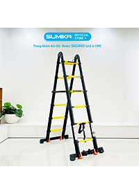 Thang nhôm rút đôi SUMIKA SKS380D, sơn tĩnh điện, rút chữ A cao 1.9m, rút chữ I cao 3.8m, tải trọng 300kg