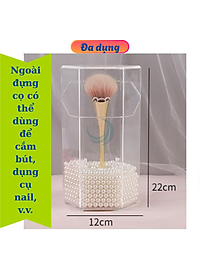 Hộp Đựng Cọ Trang Điểm Ngọc Trai Acrylic- Hộp Cọ Trong Suốt Sang Trọng- Lọ Đựng Cọ Kèm Hạt Trang Trí 3D- Hộp Makeup Brush Holder Cao Cấp- Hộp Đựng Cọ Trang Điểm Hạt Ngọc Tinh Tế