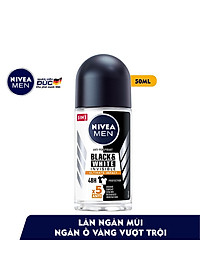 Lăn Ngăn Mùi NIVEA MEN Black&White Ngăn Vệt Ố Vàng Vượt Trội - Hương Mạnh Mẽ (50 ml) - 85392