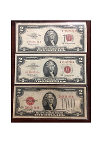 Combo 3 tờ 2 USD 1928, 1953, 1963, mộc đỏ sưu tầm