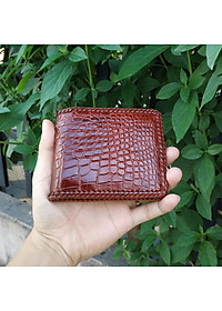 Ví Nam Da Cá Sấu. Ví 2 Mặt Đan Viền Thủ Công - Dáng Ngang Dễ Sử Dụng