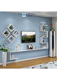 Kệ Tivi Treo Tường Phòng Khách Hiện Đại Gồm Khối Zic Zac Và 4 Ô Vuông SIB Decor BST89
