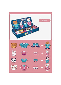 Bộ Đồ Chơi Xếp Hình thay quần áo gia đình nhà Thỏ- Gấu- Động Vật- Chất liệu gỗ, có nam châm