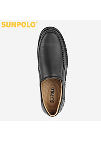 Giày lười nam da bò đế cao su mũi tròn SUNPOLO MOI015 có big size lớn 45 46