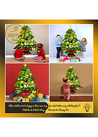 Cây Thông Noel Treo Tường - Tặng Kèm Đèn LED || 32 Chi Tiết Trang Trí || 2 Tán Lá, Vải Nỉ - (100 x 70 cm)