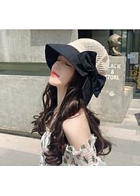 Nón nữ đi biển đẹp mũ rộng vành chống nắng UV cho nữ chất liệu cói vải gấp gọn dona2203204