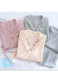 Bộ Đồ Bầu Và Sau Sinh, Pyjama Bầu Có Thiết Kế Cho Con Bú Azuno AZ2112 Cao Cấp Chất Liệu Đũi Xốp Mặc Hè Cực Mát