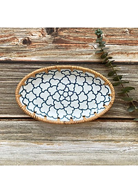 Khay trang trí bằng mây, khay gốm sứ viền mây ECOHUB, đựng đồ trang sức, bộ quà tặng nhà mới (Rattan Decorative Tray)