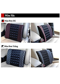 Đệm Tựa Lưng Massage bọc da trên xe oto- Màu Đen Chỉ Đỏ
