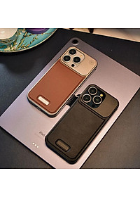 Ốp Lưng da đẳng cấp cho IPhone 15 / 14 Pro Max hiệu NJOYNY Phone, ngăn đựng nước hoa , sạc không dây - Hàng chính hãng