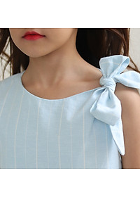 Đầm Bé Gái Kika Linen Xanh Hạ  Eo Nơ Vai K117