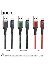 Cáp Sạc Micro-USB Có Đèn Cho Android, Samsung,... Hoco DU08 1M/2M, Cáp Dây Dù Siêu Bền, Sạc Nhanh 2.4 - Hàng Chính Hãng