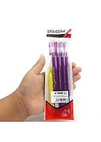 Vỉ 4 Bút Bi Mực Gel Xóa Được Nắp Đậy - 0.5mm Stacom-VGBP104_V - Mực Tím - Kèm 1 Bút Chì PC202