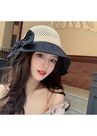 Nón nữ đi biển đẹp mũ rộng vành chống nắng UV cho nữ chất liệu cói vải gấp gọn dona2203204