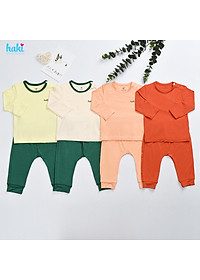 Bộ quần áo dài tay cài vai phối màu vải tre cao cấp (4-15kg) BB042; bộ dài tay cho bé trai bé gái chất liệu Bamboo siêu mềm mịn HAKI