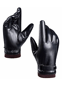 Găng tay nam mùa đông cảm ứng điện thoại lót nỉ lông ấm áp, chất liệu da PU cao cấp không bong nổ GTN9