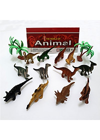 Bộ đồ chơi 12 mô hình khủng long mini Animal World 129 kèm cây trang trí (4x8 cm)