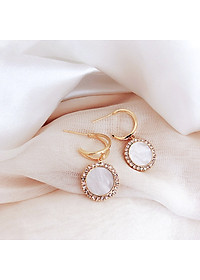 Bông tai titan tròn đính đá cẩn xà cừ sang trọng