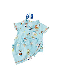 Bộ quần áo ngắn unisex họa tiết Gấu xanh xô sợi tre - AICDBTU4EFHB - AIN Closet