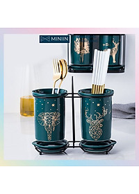 Bộ Ống Đựng Đũa Sứ Đựng Đũa, Thìa, Muỗng Cao Cấp Kèm Khung Thép Xuất Nhật- Sang Trọng - Hàng Loại 1 - Chính Hãng MINIIN