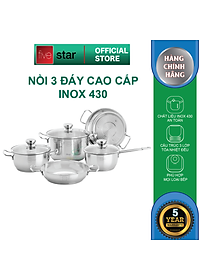 Bộ Nồi và chảo 3 Đáy Inox 430 Fivestar Standard bếp từ nắp kính