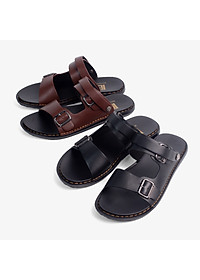 Dép nam quai ngang da bò Nappa cao cấp Bụi Leather E101 - Đế cao su đúc nguyên khối, chống trơn trượt