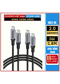 Cáp Sạc Choetech XCC-1002  Nhanh 100W Type C to Type C Dài 1.8M (Hàng chính hãng)