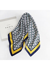 Khăn lụa turban vuông vintage hoa 4 cánh may mắn phong cách Nhật (70x70cm) AKL95