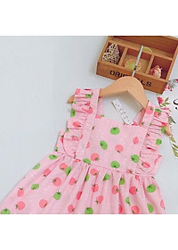 Váy hai dây quả táo bé gái 7-12 tuổi chất liệu vải thô