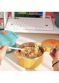 Bát úp mì - Bát ăn mì tôm inox 2 lớp cách nhiệt hình chiếc nồi có nắp đậy