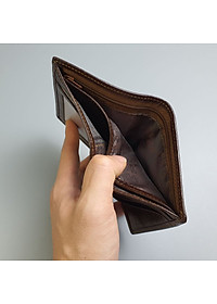 [Da thật] Ví nam da bò vân da voi, Ví đứng nam da thật WS114 (Nâu) - 100% da bò thật, BH 3 năm