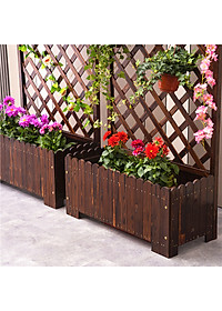 Vách ngăn trang trí phòng khách sân vườn kèm chậu trồng hoa cây cảnh gỗ thông kiểu dáng vintage