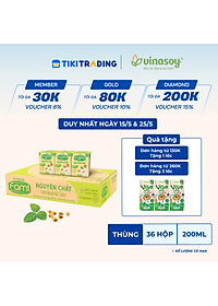 Thùng Sữa đậu nành Vinasoy Fami Nguyên Chất ít đường (200ml x 36 Hộp)