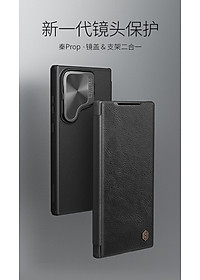 Bao da chống sốc cho Samsung Galaxy S24 Ultra, S24 Plus, S24 trang bị nắp bảo vệ Camera hiệu Nillkin Qin Pro (ngăn đựng thẻ ATM Name Card, chất liệu da cao cấp, thiết kế thời trang cá tính) - Hàng nhập khẩu