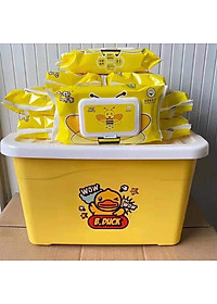 Khăn Giấy Ướt Vịt Vàng 10 Gói Kèm Thùng Nhựa Tiện Dụng Siêu Đáng Yêu