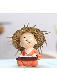 Bộ 08 tượng nón rơm (Tứ Không và Cầm Kỳ Thi Họa) kèm chân đế ngang 8 ô