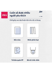 Sổ Tay Ghi Chép 60 Trang Gáy Lò Xo A5 Deli - Xanh Dương/Hồng/Vàng/Xanh Lá - QHA560