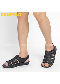 Xăng Đan Quai Ngang, Giày Sandal Nam Da Bò SUNPOLO SDA006 (Đen)