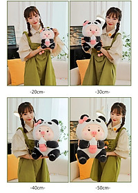 Thú nhồi bông heo cosplay gấu trúc ôm bình sữa - Size từ 25cm đến 85cm - Quà tặng gấu bông heo ôm bình sữa êm mịn cho bé.