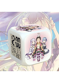 Đồng hồ báo thức để bàn in hình RE:ZERO Bắt Đầu Lại Ở Thế Giới Khác đèn LED đổi màu anime chibi tiện lợi xinh xắn