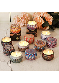 Bộ 4 hộp nến thơm Anzzar cao cấp hương hoa tinh dầu dịu nhẹ, sáp thơm trong hộp thiếc hoa văn tinh tế phong cách Bắc Âu NT-04