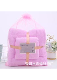 Khăn Tắm, Khăn Mặt, Combo 2 Khăn Lông Cừu Kích Thước 70cm x 140cm, 35cm x 75cm, Tiêu Chuẩn Hàn Quốc Sêu Mềm Mịn, An Toàn Cho Da - Chính hãng 