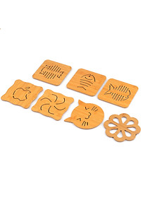 Bộ 6 Miếng Lót Cốc Bằng Gỗ Cách Nhiệt Chống Nóng Tiện Dụng, Miếng Lót Ly Cao Cấp - Thiết Kế Đơn Giản GROFA ( Giao hình ngẫu nhiên)
