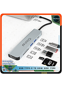 Hub Type-C To HDMI FIRO 6in1 Chuẩn HDTV - Hub Chuyển Đổi Type-C Chia 6 Cổng - 1 Cổng HDMI/HDTV 4K, 2 Cổng USB 3.0, 2 Khe Đọc Thẻ TF Và SD, 1 Cổng Sạc Nhanh Type C PD - Kết Nối Tốc Độ Cao - Dùng Cho Smartphone/Laptop/PC/Tivi/Playstation – Hàng Chính Hãng