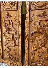 Tranh treo tường lý ngư vọng nguyệt bằng gỗ gõ đỏ kt 37×117×4cm