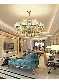 Đèn chùm MOFAI pha lê trang trí nội thất sang trọng 15 tay - kèm bóng LED chuyên dụng