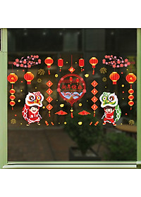 Decal dán tường decal trang trí tết Mẫu Con Lân  AMJ931
