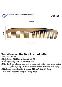 Lược sừng xuất Nhật (Size:XL- 19cm) COH108 - Lược bằng đầu 2 loại răng - Chăm sóc tóc