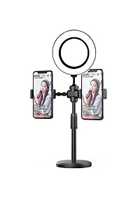 Đèn led livestream mini 16cm để bàn tích hợp 2 giá đỡ điện thoại kiểu chữ T- Hàng chính hãng